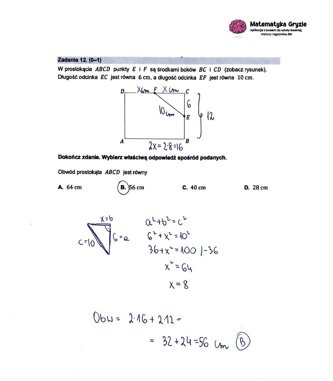 zadanie 12 Egzamin ósmoklasisty z matematyki 2023