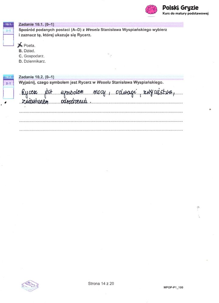 Fragment arkusza maturalnego z języka polskiego – pytania dotyczące wybranych lektur obowiązkowych.