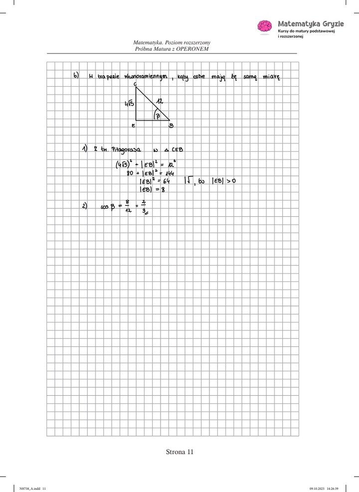 Zdjęcie kartki papieru z odręcznymi rozwiązaniami zadań z próbnego egzaminu maturalnego z matematyki Operon (poziom rozszerzony). Widoczne wzory, obliczenia i zaznaczone wyniki.