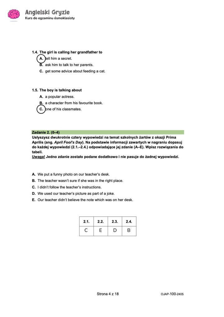 zadanie 2 egzamin ósmoklasisty CKE język angielski