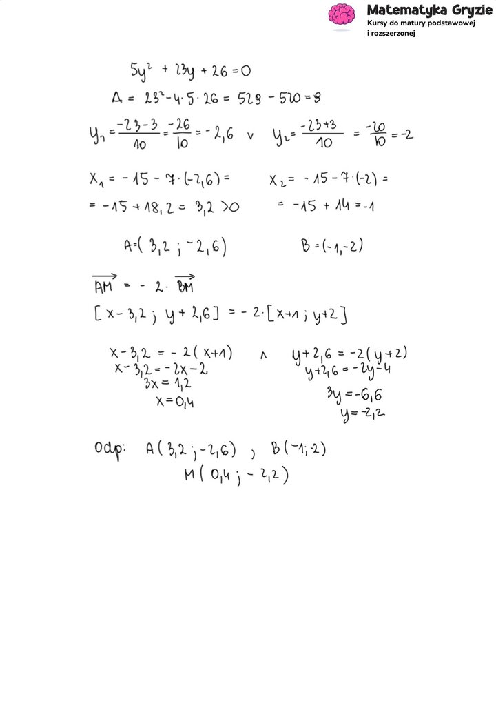 Fragment arkusza maturalnego z matematyki rozszerzonej - zadania z wyznaczania podanych punktów.