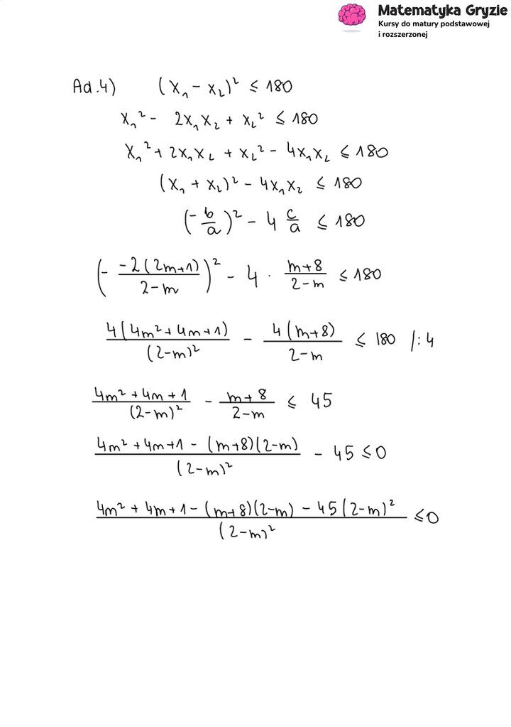 Fragment arkusza maturalnego z matematyki rozszerzonej - zadanie z parametrem w funkcji kwadratowej.