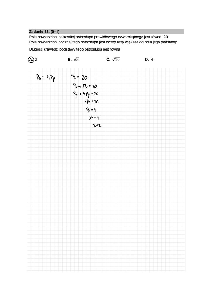 Fragment arkusza maturalnego  z matematyki podstawowej - zadanie ze stereometrii, obliczanie długości krawędzi ostrosłupa.