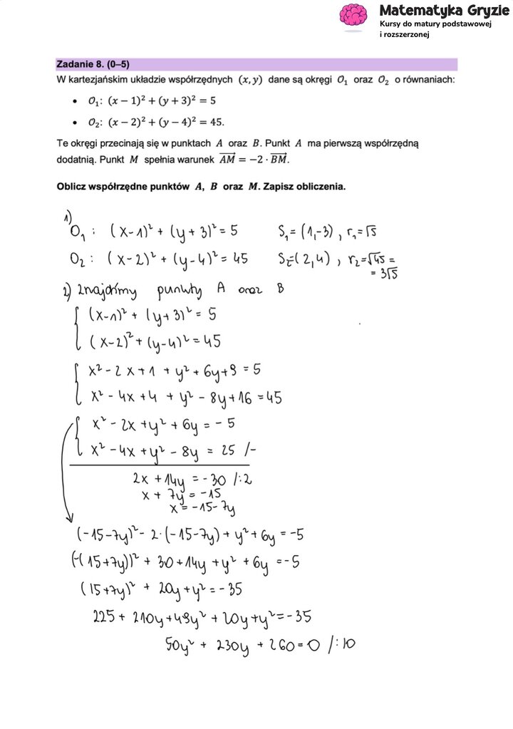 Fragment arkusza maturalnego z matematyki rozszerzonej - zadania z obliczania współrzędnych podanych punktów.