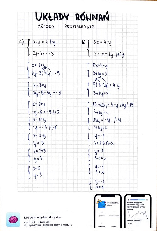 układy równań metoda podstawiania