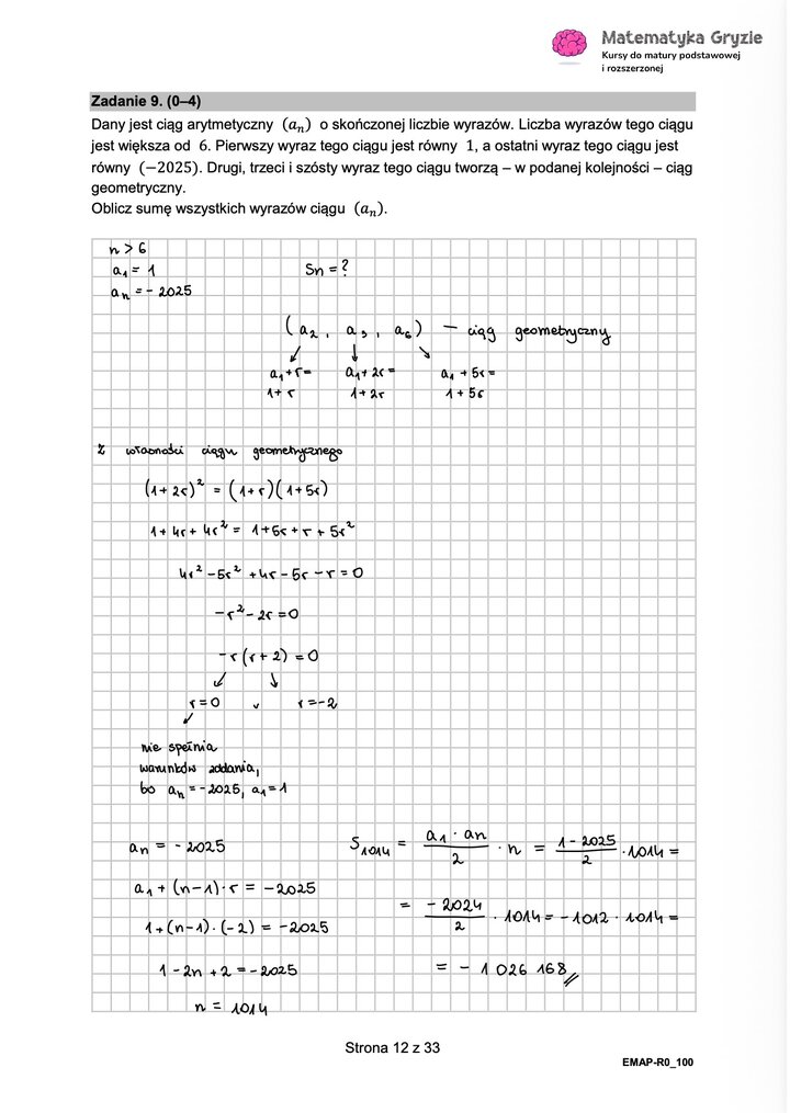 Rozwiązania do arkusza maturalnego z matematyki rozszerzonej Maj 2026 - schemat rozwiązania zadania otwartego.