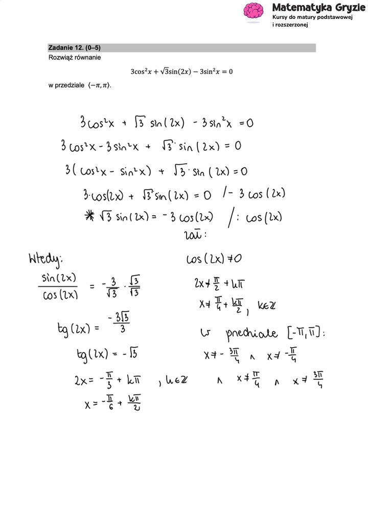 Fragment arkusza maturalnego z matematyki rozszerzonej - równanie trygonometryczne.