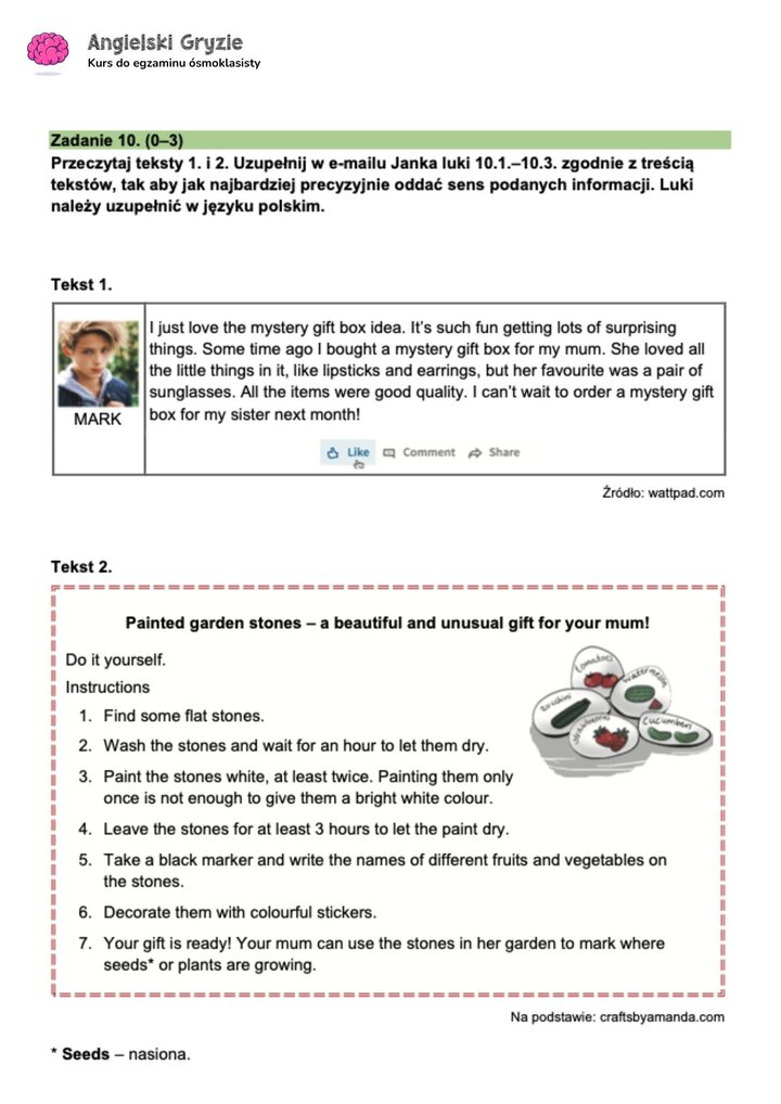 zadanie 10 egzamin ósmoklasisty CKE język angielski