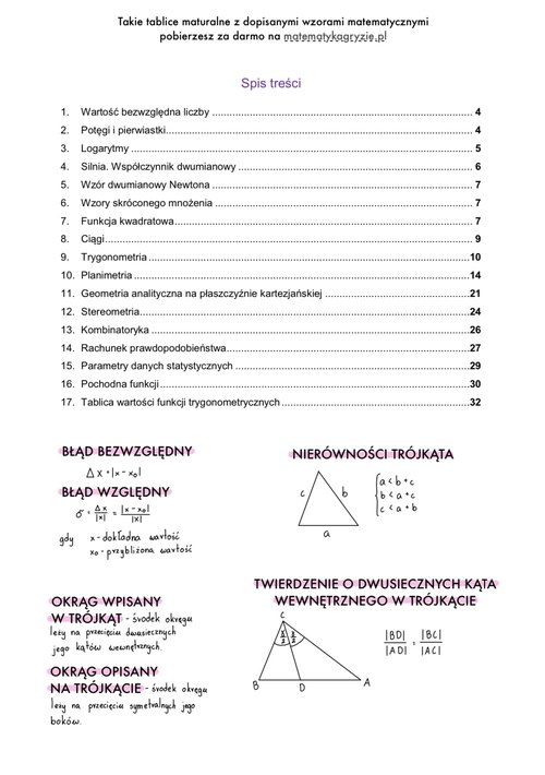 tablice do nowej matury z dopisanymi wzorami cz.1, tablice maturalne