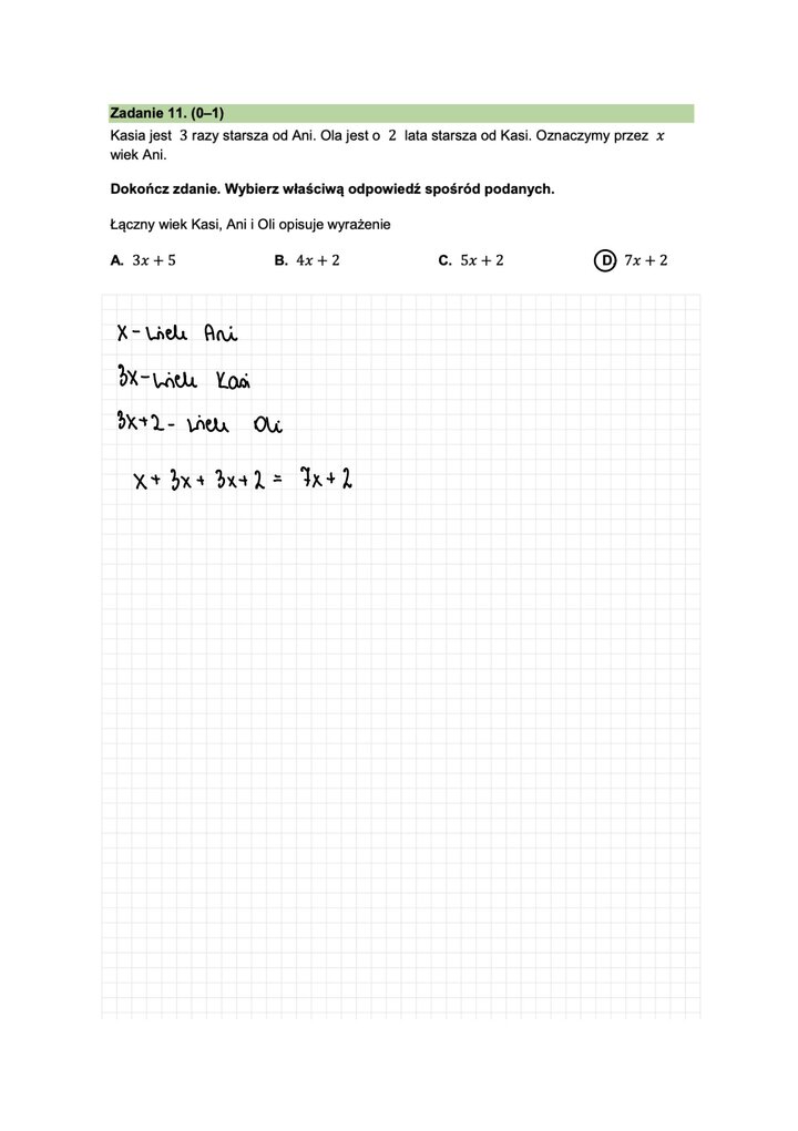 Fragment arkusza do egzaminu ósmoklasisty z matematyki - obliczanie lat podanych osób, obliczenia logiczne.