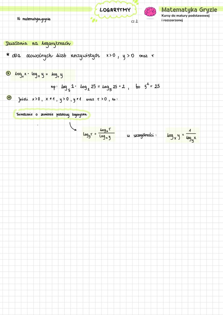 Notatka z logarytmów najważniejsze informacje i wzory do matury z matematyki.