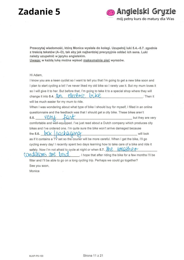 Fragment arkusza maturalnego z języka angielskiego – zadanie na rozumienie tekstu czytanego z pytaniami wielokrotnego wyboru.