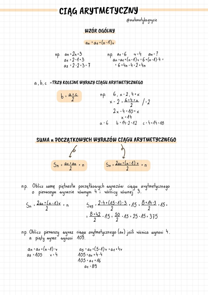 Wzory dla uczniów szkół średnich - ciąg arytmetyczny 