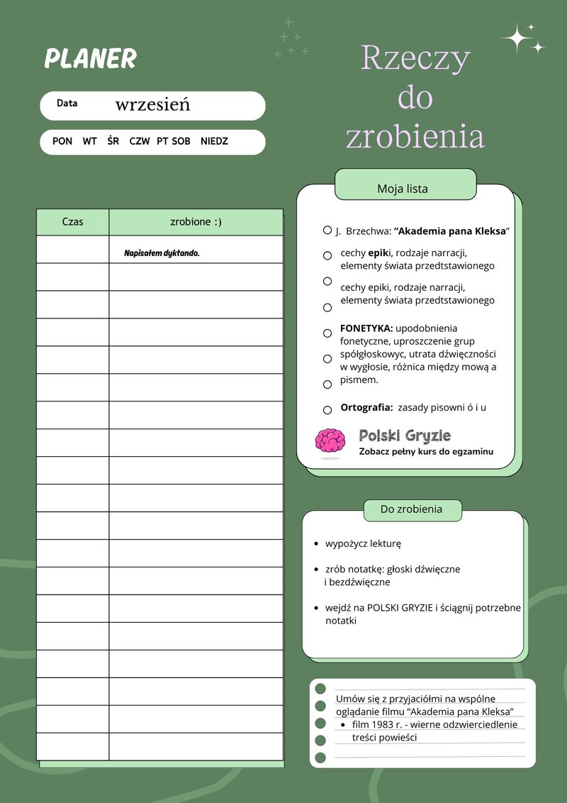 planer do egzaminu ósmoklasisty z języka polskiego