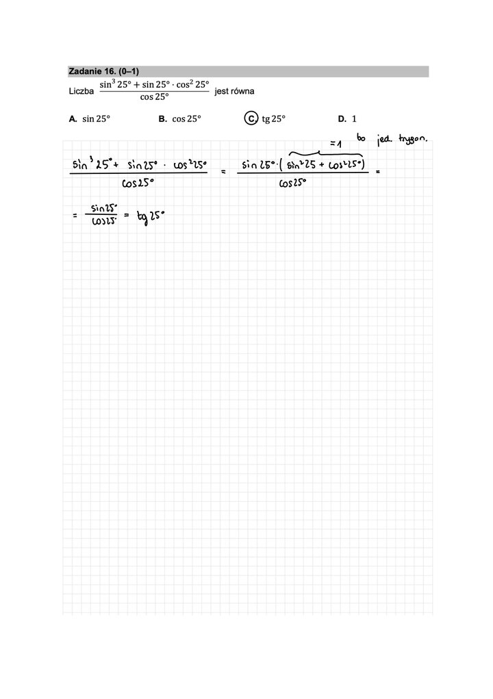 Fragment arkusza maturalnego  z matematyki podstawowej - zadanie z obliczania równania trygonometrycznego.