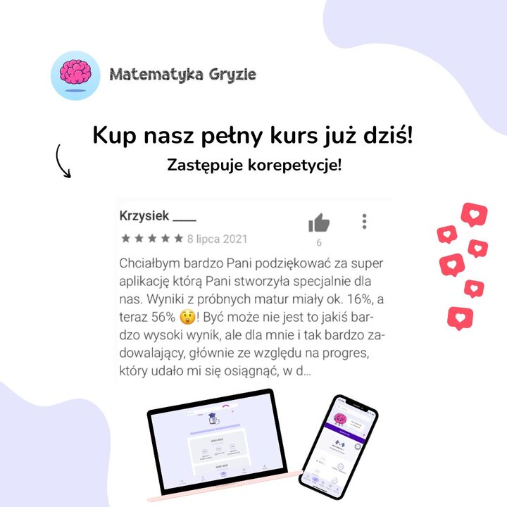 Baner z opinią polecającą kurs do matematyki.