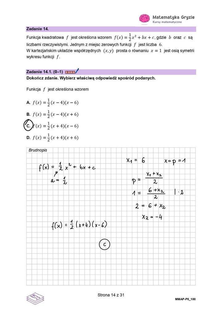 Zadanie z matematyki z wyznaczania wykresu funkcji kwadratowej. 