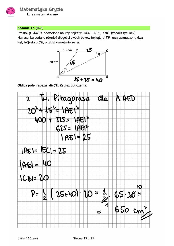 zadanie 17 egzamin ósmoklasisty CKE matematyka