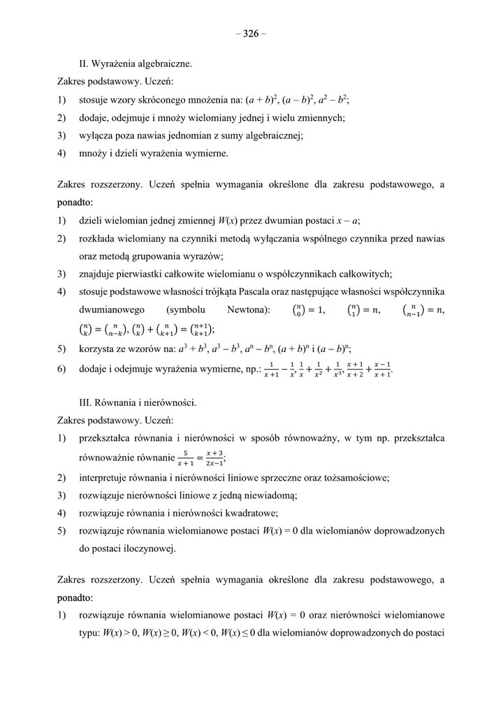 Fragment dokumentu z wymaganiami egzaminacyjnymi z matematyki do matury, zawierający opis celów i efektów kształcenia.