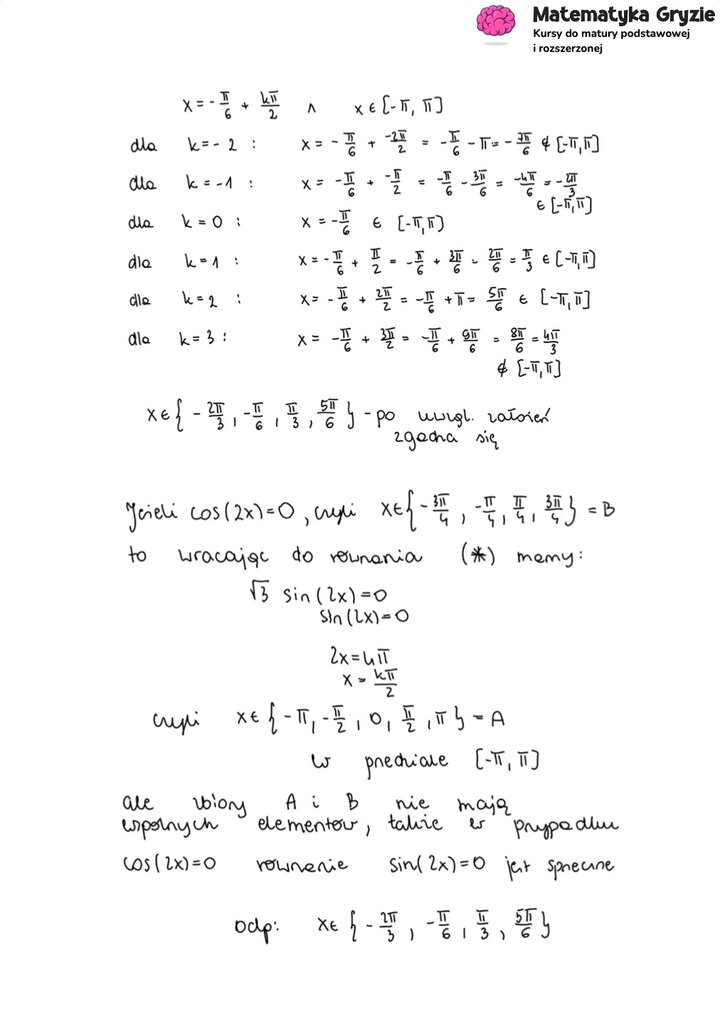 Fragment arkusza maturalnego z matematyki rozszerzonej - równanie trygonometryczne.