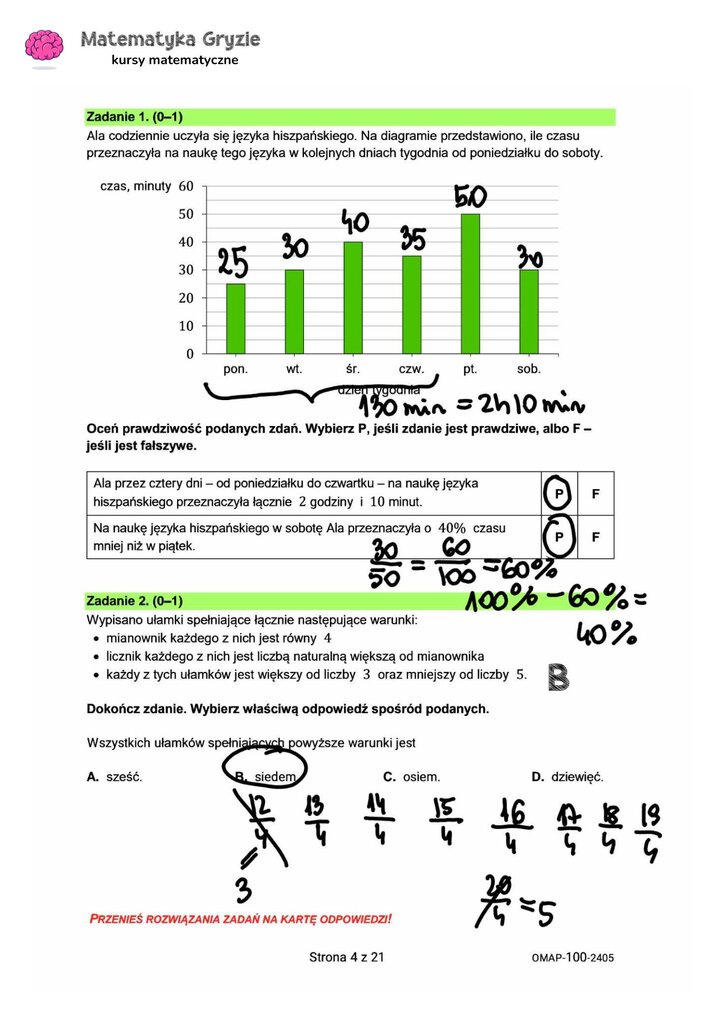 zadanie 1, 2 egzamin ósmoklasisty CKE
matematyka