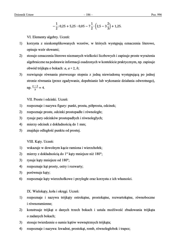 Zestawienie wymagań edukacyjnych z matematyki do egzaminu ósmoklasisty, podzielone na działy: liczby, wyrażenia algebraiczne, geometria i statystyka.