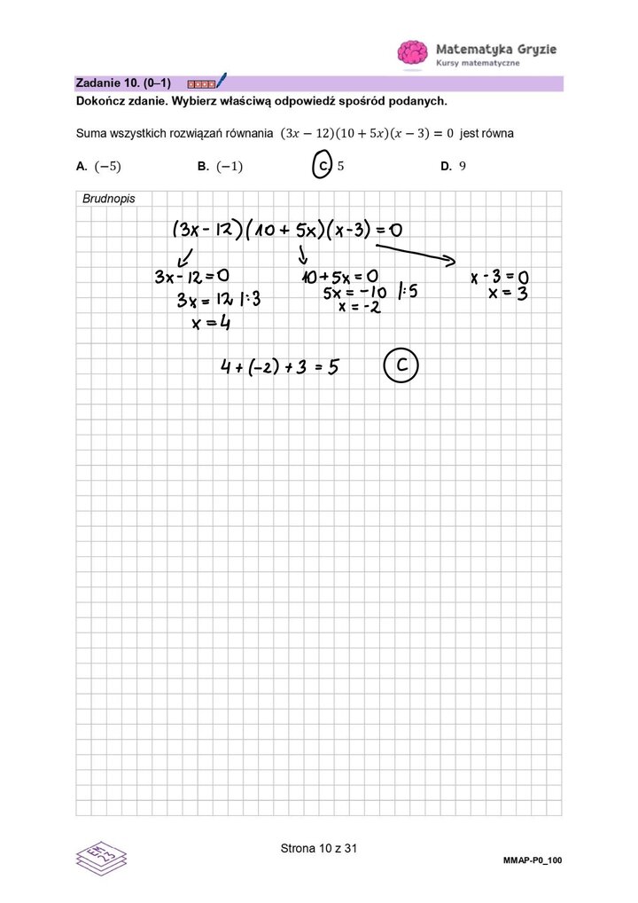 Zadanie z matematyki ze znajdowaniem rozwiązań równania. 