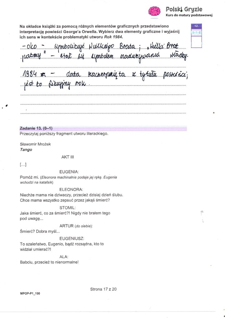 Fragment arkusza maturalnego z języka polskiego – pytania dotyczące wybranych lektur obowiązkowych.