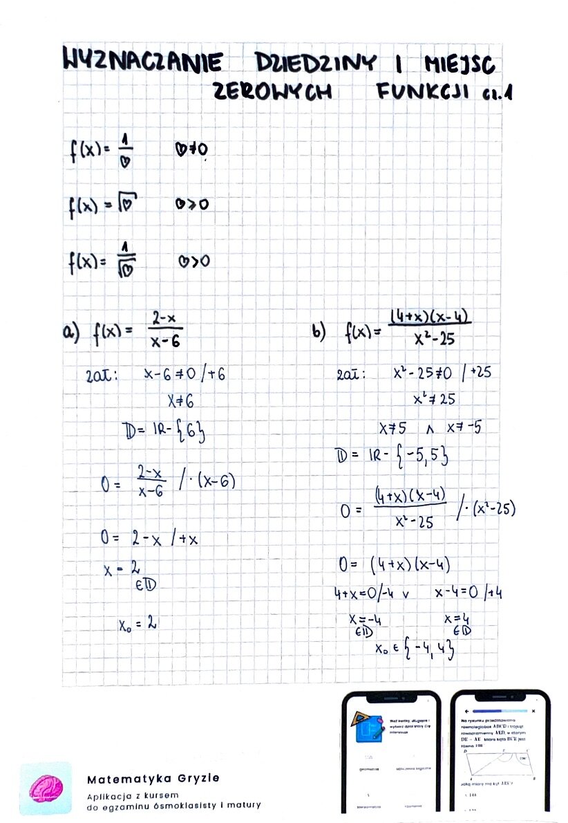 Wyznaczanie dziedziny i miejsc zerowych funkcji zadania z rozwiązaniami cz. 1 pdf