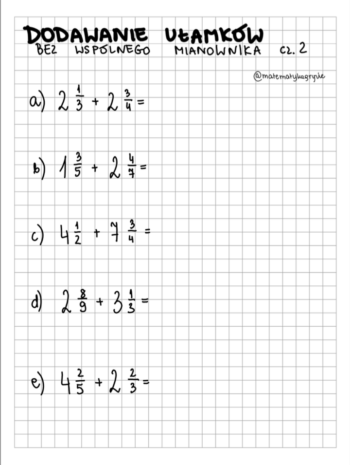 Dodawanie ułamków bez wspólnego mianownika