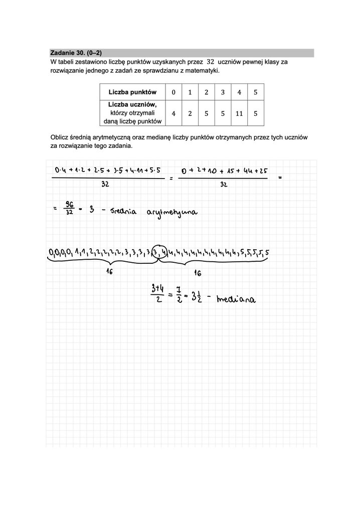 Fragment arkusza maturalnego z matematyki podstawowej - zadanie do obliczania na postawie podanych danych, średnia arytmetyczna.