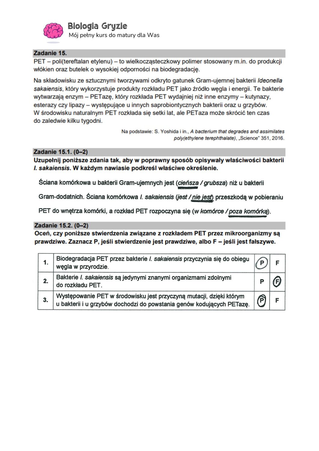 zadanie 15 matura CKE biologia formuła 2015