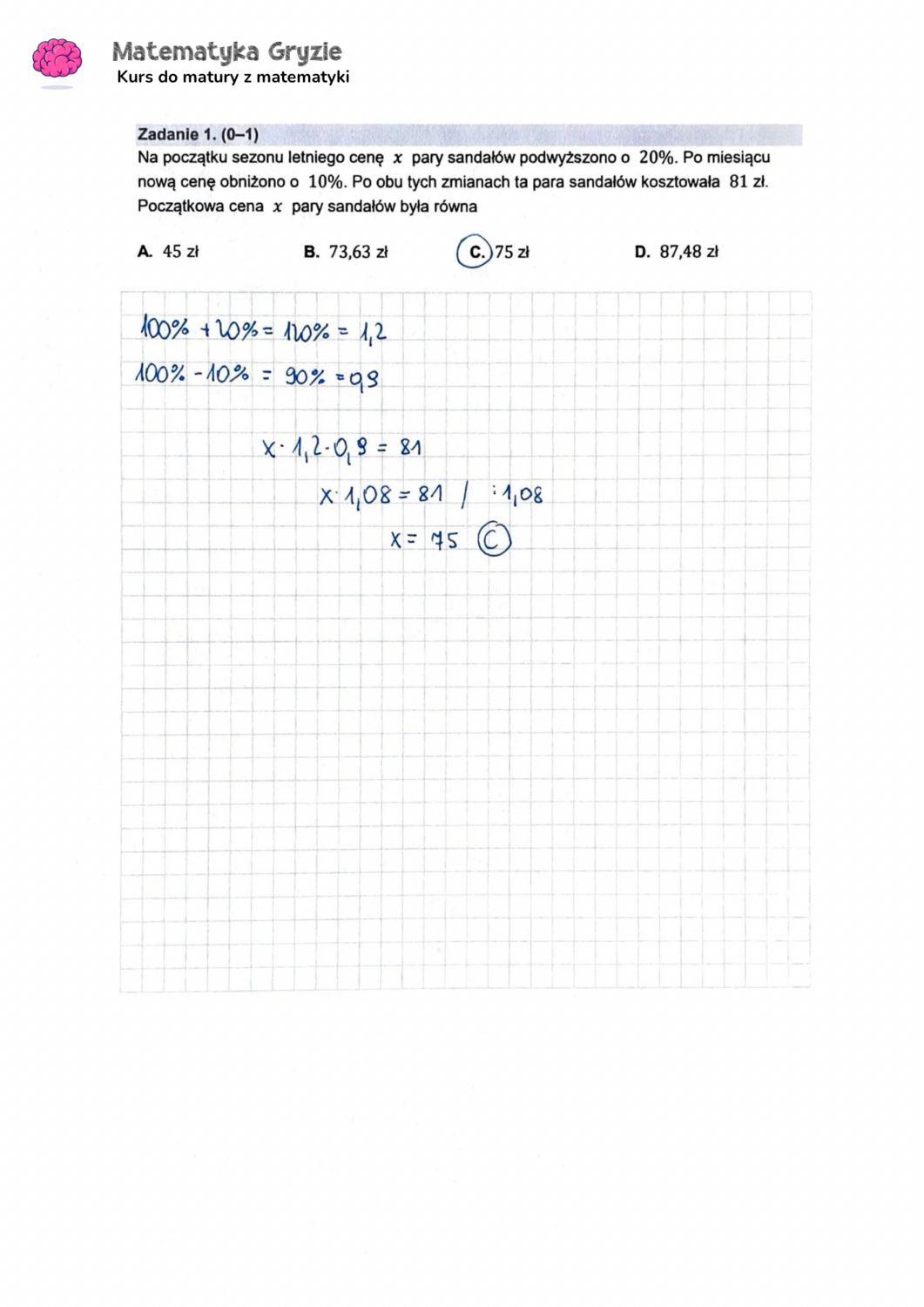 zadanie 1 matura z matematyki CKE formuła 2015