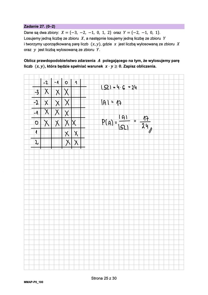 Fragment arkusza maturalnego z matematyki podstawowej - zadanie z prawdopodobieństwa.