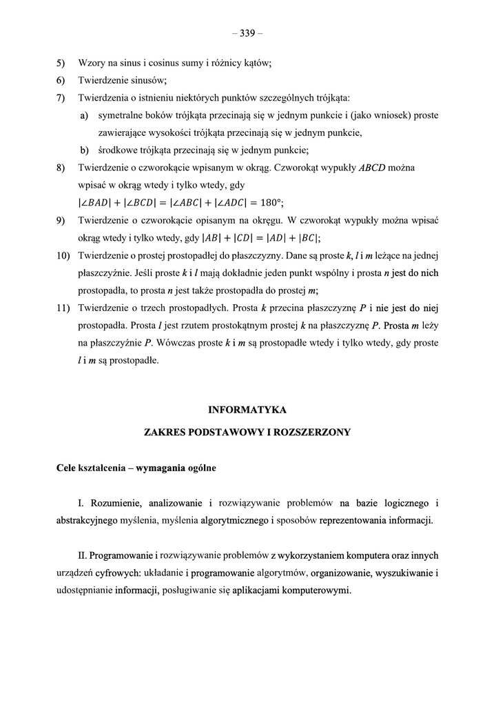 Fragment dokumentu z wymaganiami egzaminacyjnymi z matematyki do matury, zawierający opis celów i efektów kształcenia.