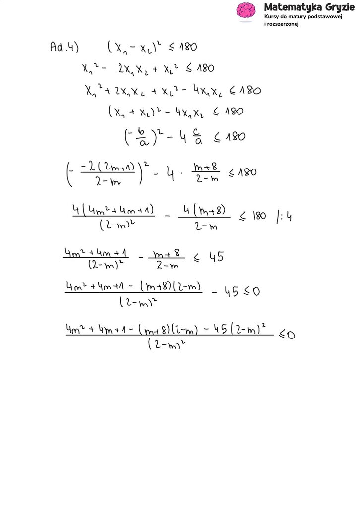 Fragment arkusza maturalnego z matematyki rozszerzonej - zadanie z funkcji kwadratowej, obliczanie parametru we wzorze funkcji.