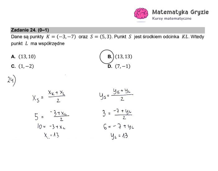 Fragment arkusza maturalnego z matematyki podstawowej - wyznaczanie współrzędnych punktów.
