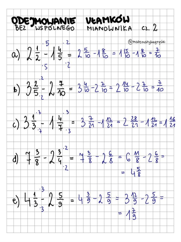 Odejmowanie ułamków bez wspólnego mianownika