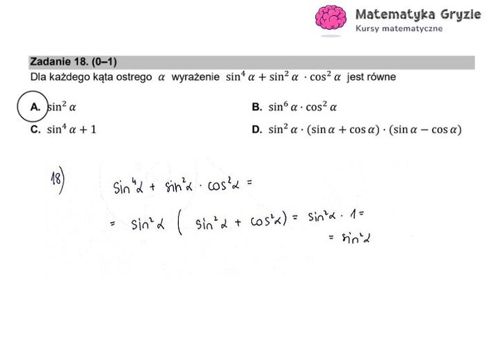 Fragment arkusza maturalnego z matematyki podstawowej - obliczanie wyrażenia trygonometrycznego.
