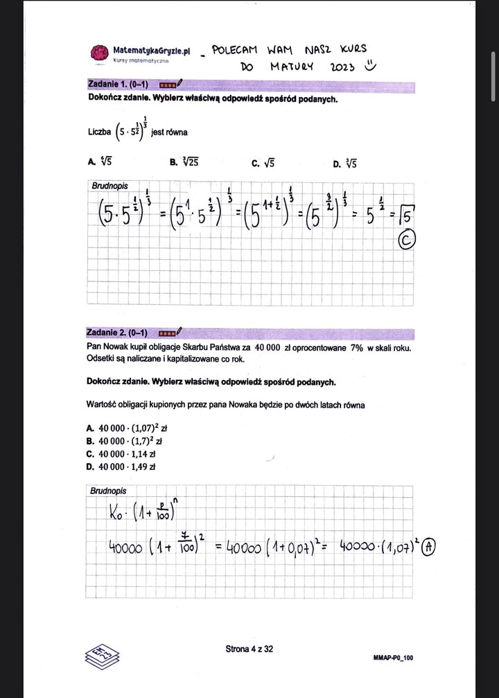 Zadanie 1 i 2, matura próbna z matematyki podstawowej Grudzień 2022