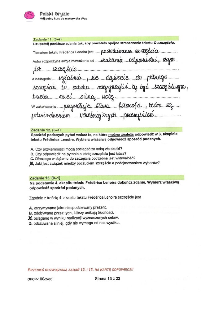 zadanie 11, 12, 13 egzamin ósmoklasisty CKE język polski