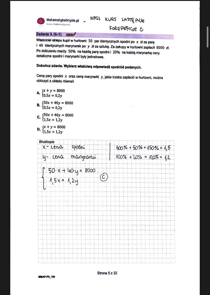 Zadanie 3, matura próbna z matematyki podstawowej Grudzień 2022