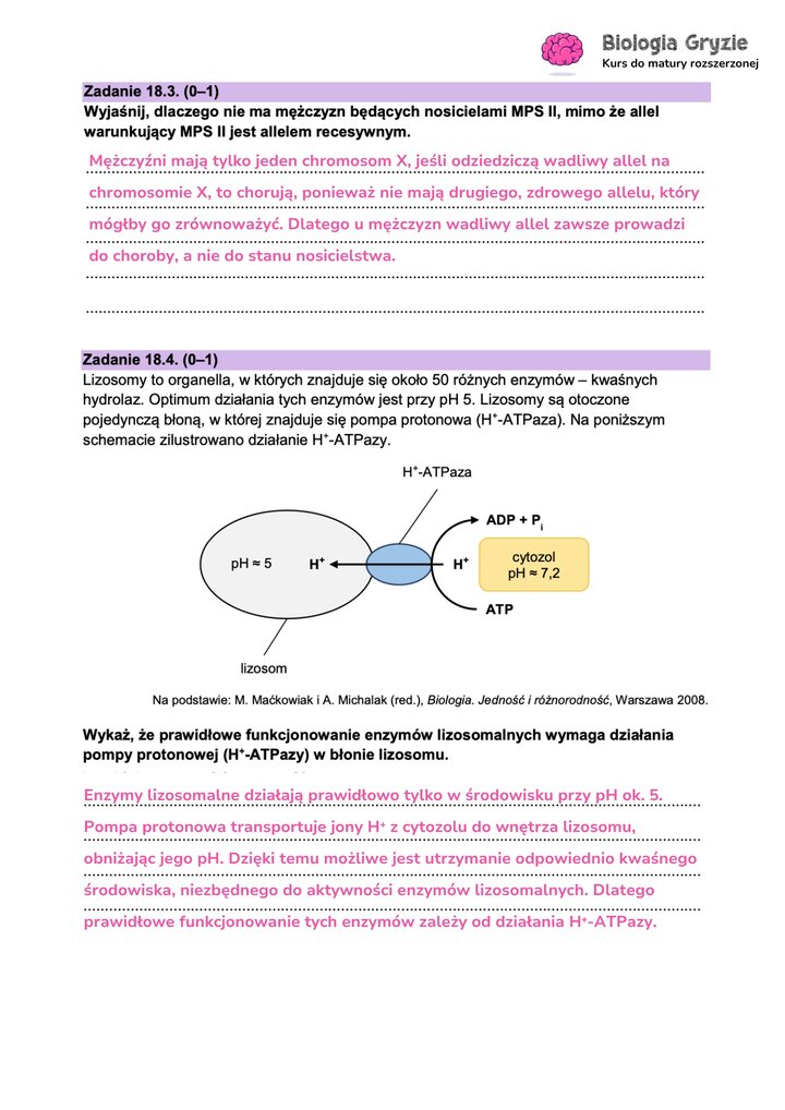 Fragment arkusza maturalnego z biologii - zdanie dotyczące prawidłowego funkcjonowania enzymów.
