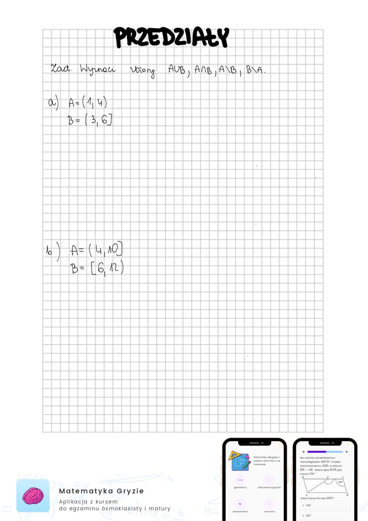 Działania na przedziałach, suma, iloczyn, różnica