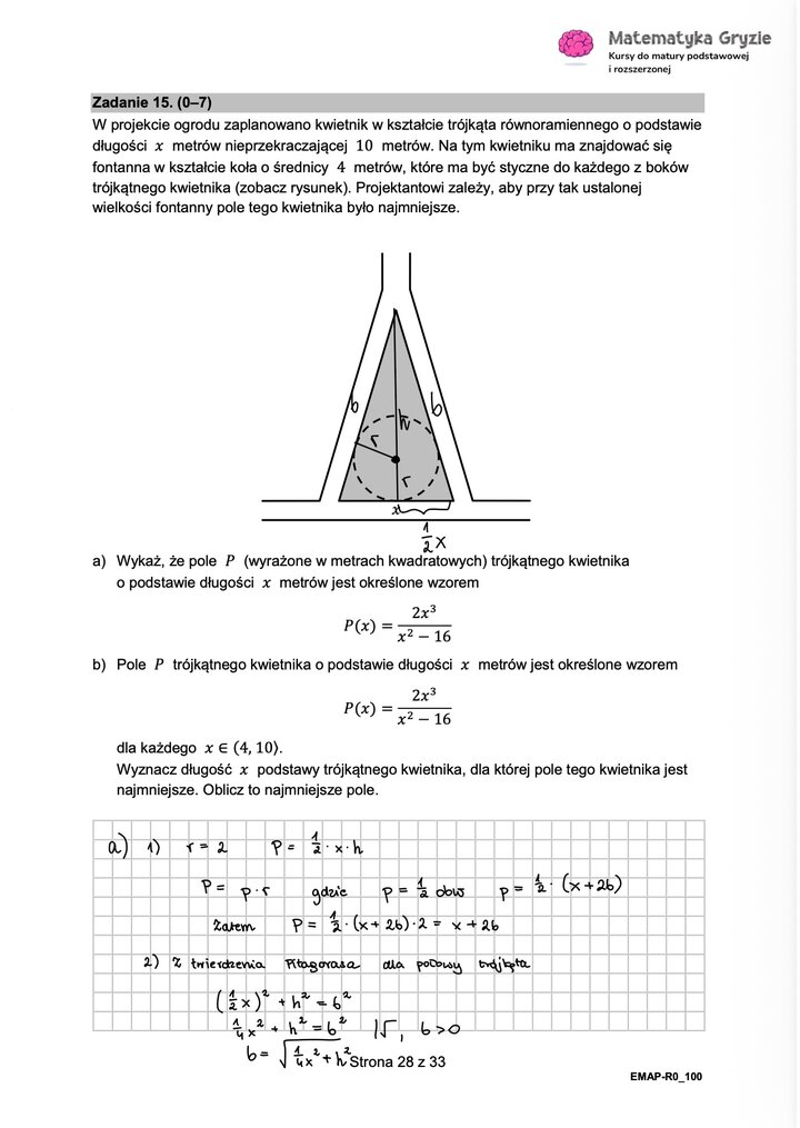 Rozwiązania do arkusza maturalnego z matematyki rozszerzonej Maj 2026 - schemat rozwiązania zadania otwartego.