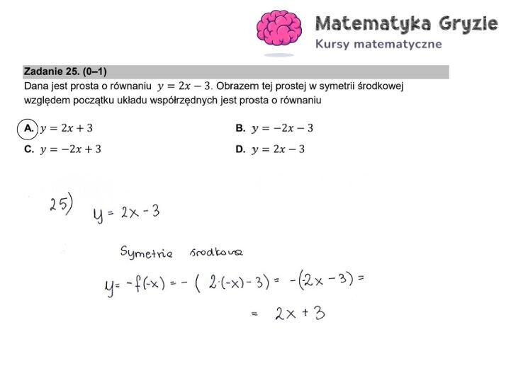 Fragment arkusza maturalnego z matematyki podstawowej - wyznaczanie prostej w symetrii środkowej.