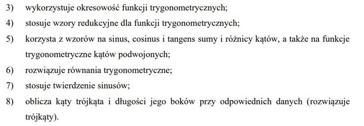 Wymagania edukacyjne na egzamin maturalny z matematyki - zagadnienia z działów.
