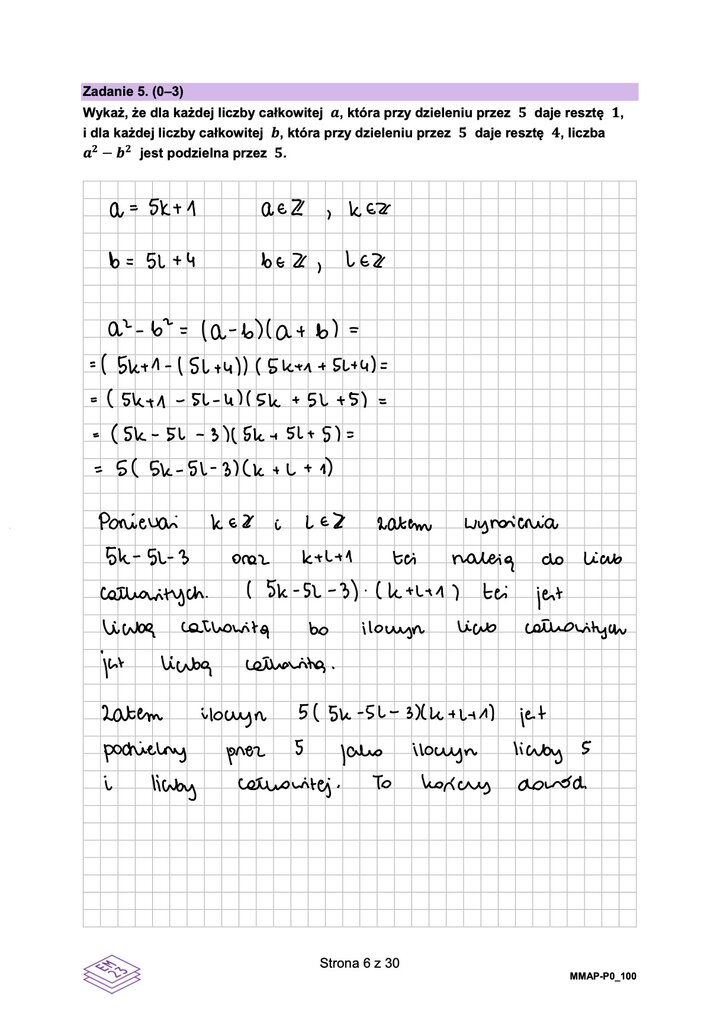 Fragment arkusza maturalnego z matematyki podstawowej - dowód z użyciem wzorów skróconego mnożenia. 