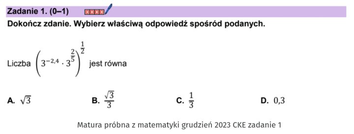 Potęgi i pierwiastki zadania maturalne