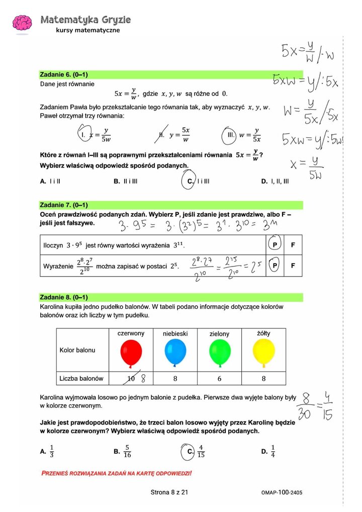 zadanie 6, 7, 8 egzamin ósmoklasisty CKE matematyka